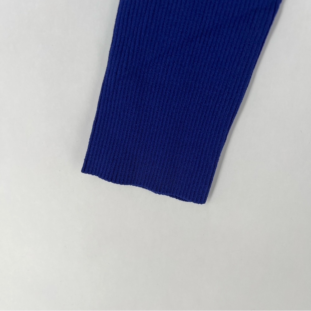 Live In Process‎ Verso Cropped Wrap Effect Ribbed Stretch Knit Top In Blue - Picture 5 of 12